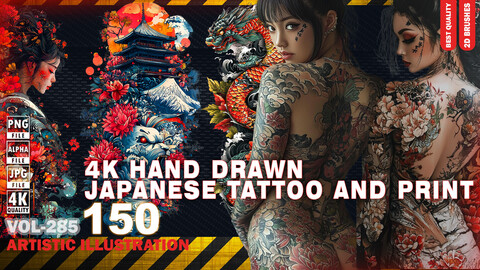 150 4K HAND DRAWN JAPANESE TATTOO AND PRINT - ARTISTIC ILLUSTRATION - HIGH END QUALITY - (JPEG & TRANSPARENT PNG & ALPHA ) - VOL285