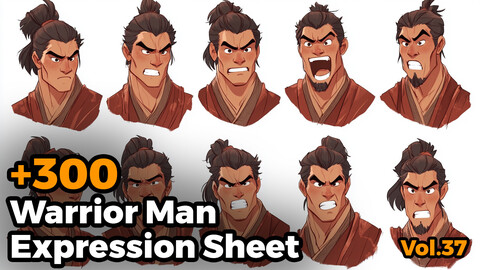 +300 Warrior Man Expression Sheet(4k)