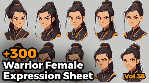 +300 Warrior Female Expression Sheet(4k)