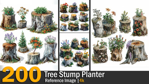 Tree Stump Planter | Reference Images | 4K