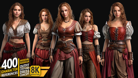 400 Medieval Warrior-Outfit-Costume-Dress-Concept - Character References | 8K Res