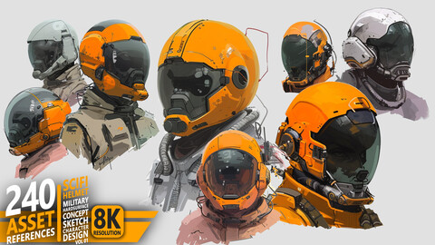 240 Scifi helmet-Hardsurface-Concept-Sketch-Character-Design - Asset References | 8K Res