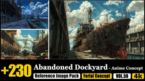 230 Abandoned Dockyard - Anime Concept Reference Image Pack v.58 |4K|