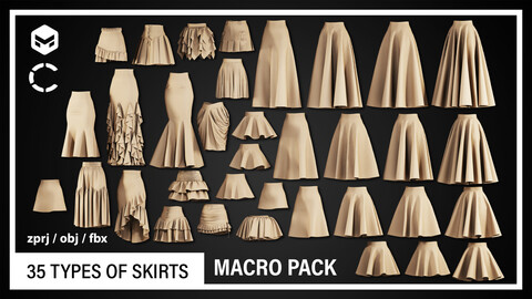 35 TYPES OF SKIRTS(CLO3D, MD PROJECTS+OBJ+FBX)