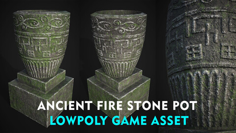 ANCIENT STONE FIRE POTLOWPOLY GAME ASSET