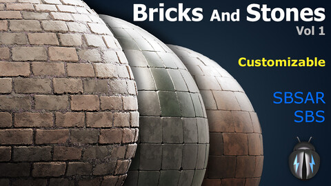 Bricks And Stones Vol.1: Customizable SBS, SBSAR with PBR Texture Maps