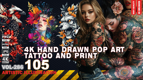 105 4K HAND DRAWN POP ART TATTOO AND PRINT - ARTISTIC ILLUSTRATION - HIGH END QUALITY - (JPEG & TRANSPARENT PNG & ALPHA ) - VOL286