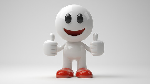 Video 3D cartoon, a happy, cute character with a thumbs-up pose, on a white background, with soft light gray and red colors