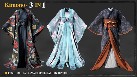 Kimono 3 - 1 / Marvelous Designer / 4k Textures / Smart material