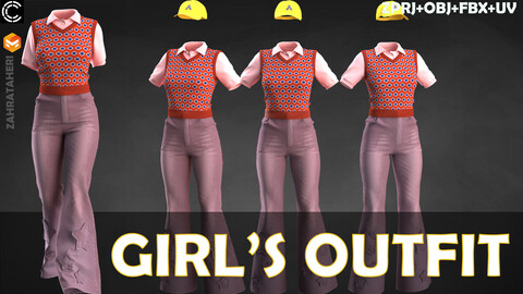 GIRL'S OUTFIT(Clo3D Project + OBJ +FBX)