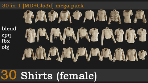 30 shirts (female) [zprj+fbx+obj+blend] mega pack