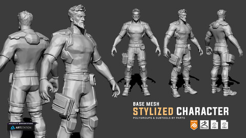 Stylized Character Base Mesh | Character Concept | FBX | OBJ | Blender | Polygroups and Subtools