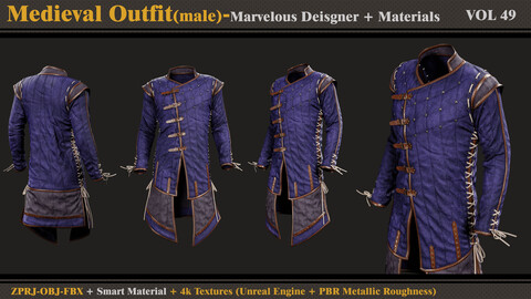 Medieval Outfit-MALE- MD/Clo3d + Smart Material + 4K Textures + OBJ + FBX (vol 49)