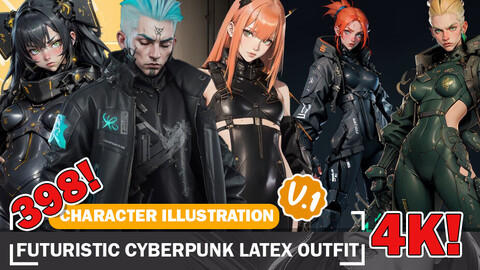 398 Anime Futuristic Cyberpunk Diverse Latex Outfit Character Design Reference Art V1 4K