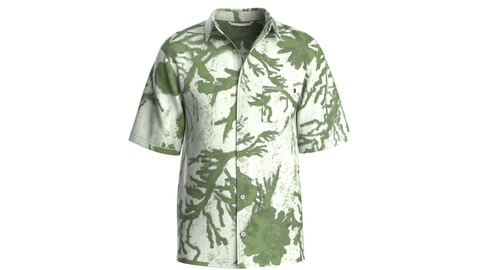 Men button-up shirt with natural print shirt with pocket