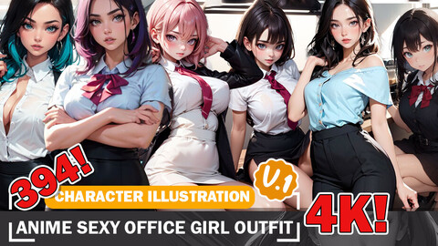 394 Anime Sexy Office Girl Diverse Outfit Character Design Reference Art V1 4K