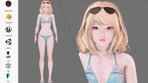 Bikini 0007 - UE5 - Unity - Blender - Animated - Realistic Female Character