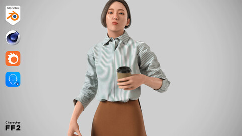 Modular Character - Asian Business Woman 3D model - FF2 / Blender, UE5, C4D