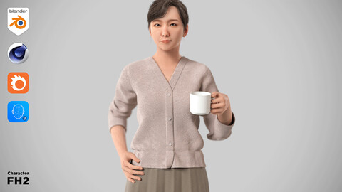 Modular Character - Asian Business Woman 3D model - FH2 / Blender, UE5, C4D