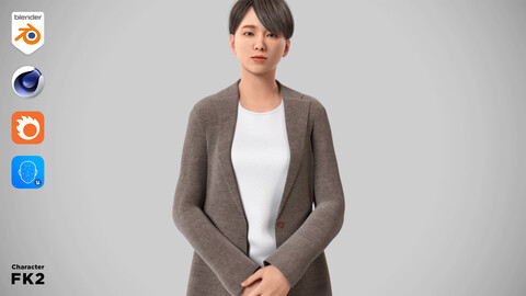 Modular Character - Asian Business Woman 3D model - FK2 / Blender, UE5, C4D