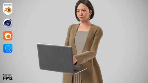 Modular Character - Asian Business Woman 3D model - FM2 / Blender, UE5, C4D