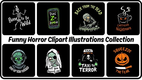 100 Funny Horror Clipart Illustrations Collection