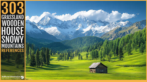 303 Grassland, Wooden House, Snowy Mountains