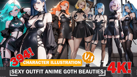 394 Sexy Outfit Anime Goth Beauties Diverse Outfit Character Design Reference Art V1 4K