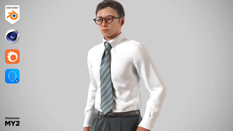 Modular Character - Asian Business Man 3D model - MY2 / Blender, UE5, C4D