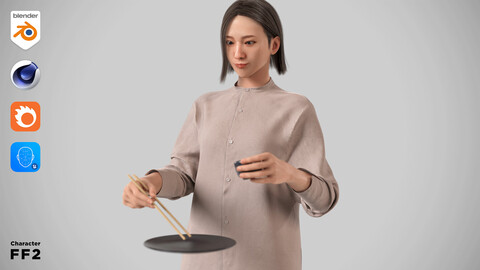 Modular Character - Asian Casual Woman 3D model - FF2 / Blender, UE5, C4D