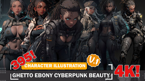 395 Ghetto Ebony Cyberpunk Beauty Diverse Outfit Character Design Reference Art V1 4K