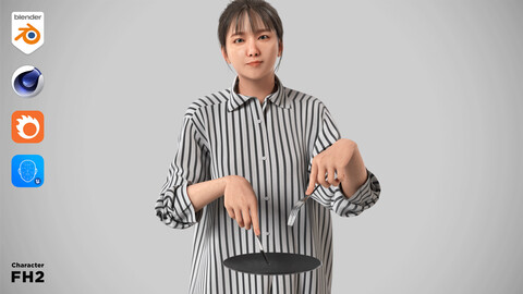 Modular Character - Asian Casual Woman 3D model - FH2 / Blender, UE5, C4D