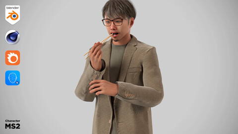 Modular Character - Asian Casual Man 3D model - MS2 / Blender, UE5, C4D