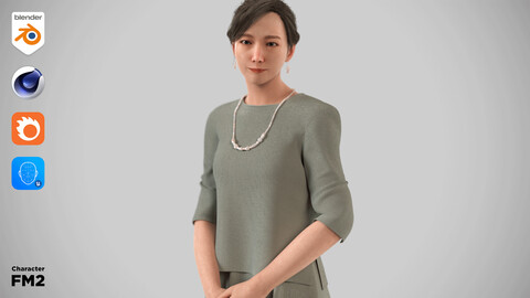 Modular Character - Asian Smart Casual Woman 3D model - FM2 / Blender, UE5, C4D