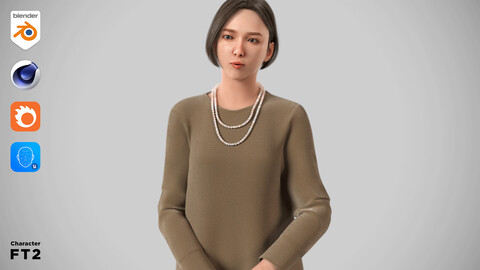 Modular Character - Asian Smart Casual Woman 3D model - FT2 / Blender, UE5, C4D