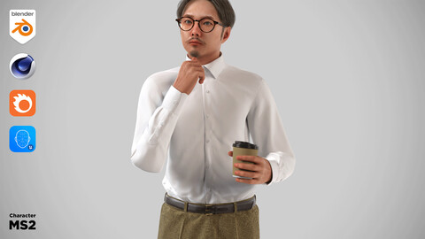 Modular Character - Asian Smart Casual Man 3D model - MS2 / Blender, UE5, C4D