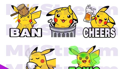 Emotes Pokemon Pikachu ban, trash, cheers, sip & toxic pack