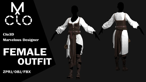 Female outfit / Clo3d / Marvelous designer / Project file / Obj / Fbx / Zprj