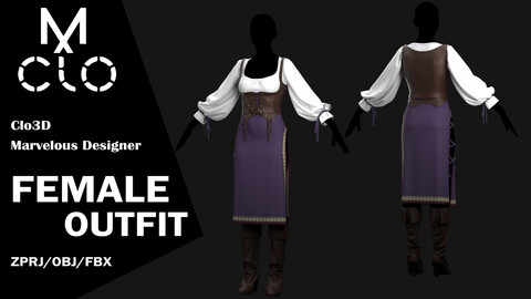 Female outfit / Clo3d / Marvelous designer / Project file / Obj / Fbx / Zprj