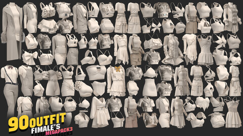 90 models of FEMALE'S outfit megapack 85%off / marvelous & clo3d / OBJ / FBX