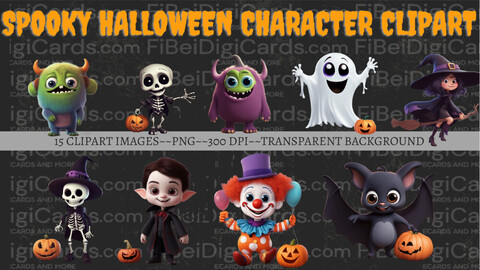 FiBeiDigiCards_ePostcard - Spooky Halloween Characters