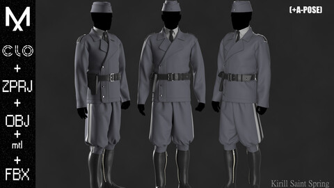 Military Outfit Male Marvelous designer/Clo3d OBJ mtl FBX ZPRJ +A-POSE