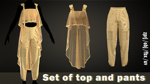 Set of top and pants ( obg + fbx , clo3d )