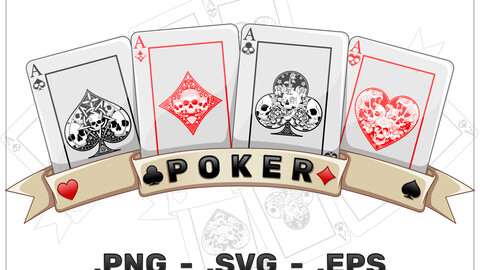 Death poker cards with ribbons