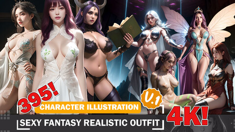 395 Sexy Fantasy Realistic Outfit Diverse Character Design Reference Art V1 4K