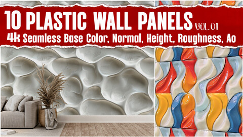 Plastic Wall Panel VOL.01 |4K Seamless PNG PBR Textures