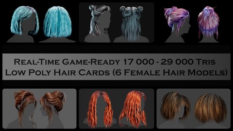 Realistic Hairstyle Pack Vol2 (6 pieces). Low-poly / Game-ready / PBR / Cards / Rigging+Skinning / Real-Time