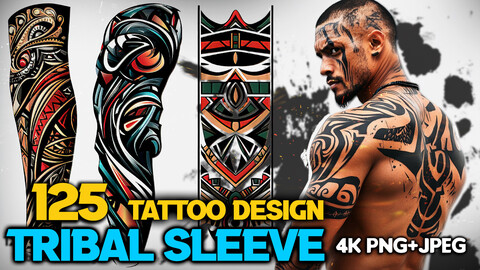 125 Tribal Sleeve Tattoo Design (JPEG & PNG Files )-4K- High Quality