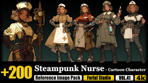 200 Steampunk Nurse - Cartoon Character Reference Image Pack v.41 |4K|