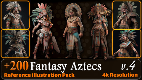 200 Fantasy Aztecs Reference Pack | 4K | v.4